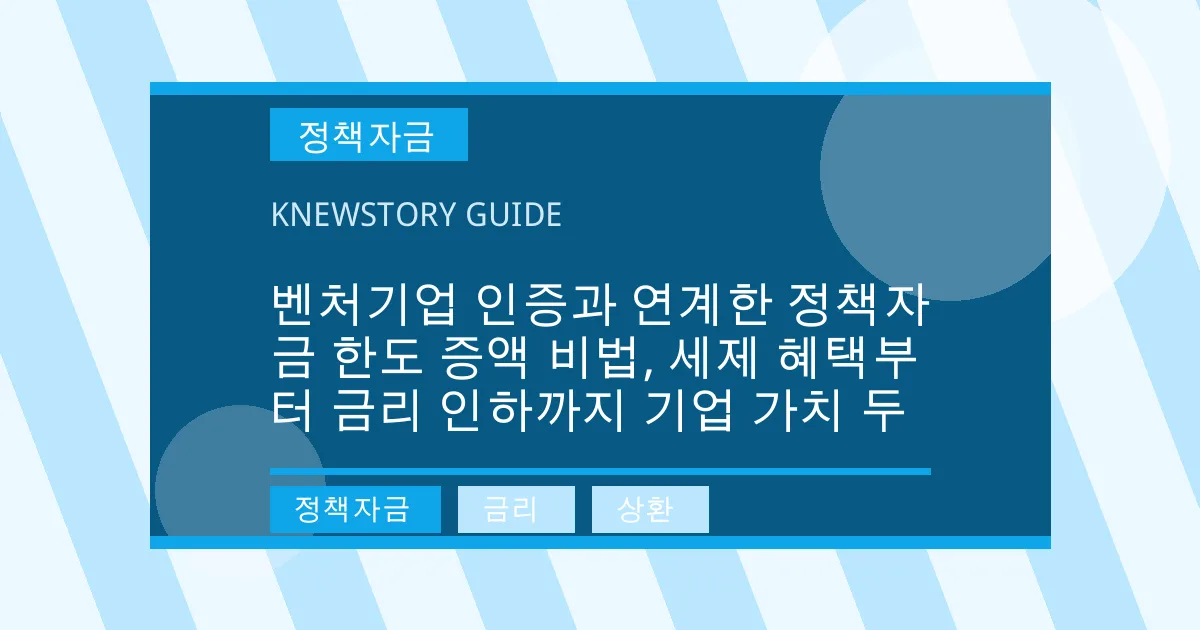 벤처기업 인증과 연계한 정책자금 한도 증액 비법, 세제 혜택부터 금리 인하까지 기업 가치 두 - 정책자금, 금리, 상환 대표 이미지