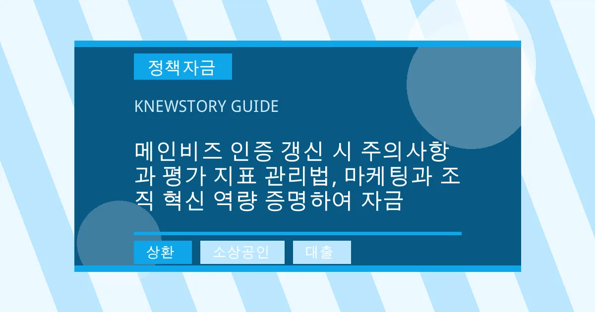 메인비즈 인증 갱신 시 주의사항과 평가 지표 관리법, 마케팅과 조직 혁신 역량 증명하여 자금 - 상환, 소상공인, 대출 대표 이미지