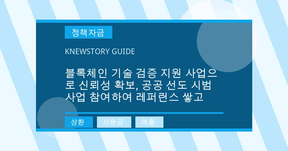 블록체인 기술 검증 지원 사업으로 신뢰성 확보, 공공 선도 시범 사업 참여하여 레퍼런스 쌓고 - 상환, 지원금, 매출 대표 이미지