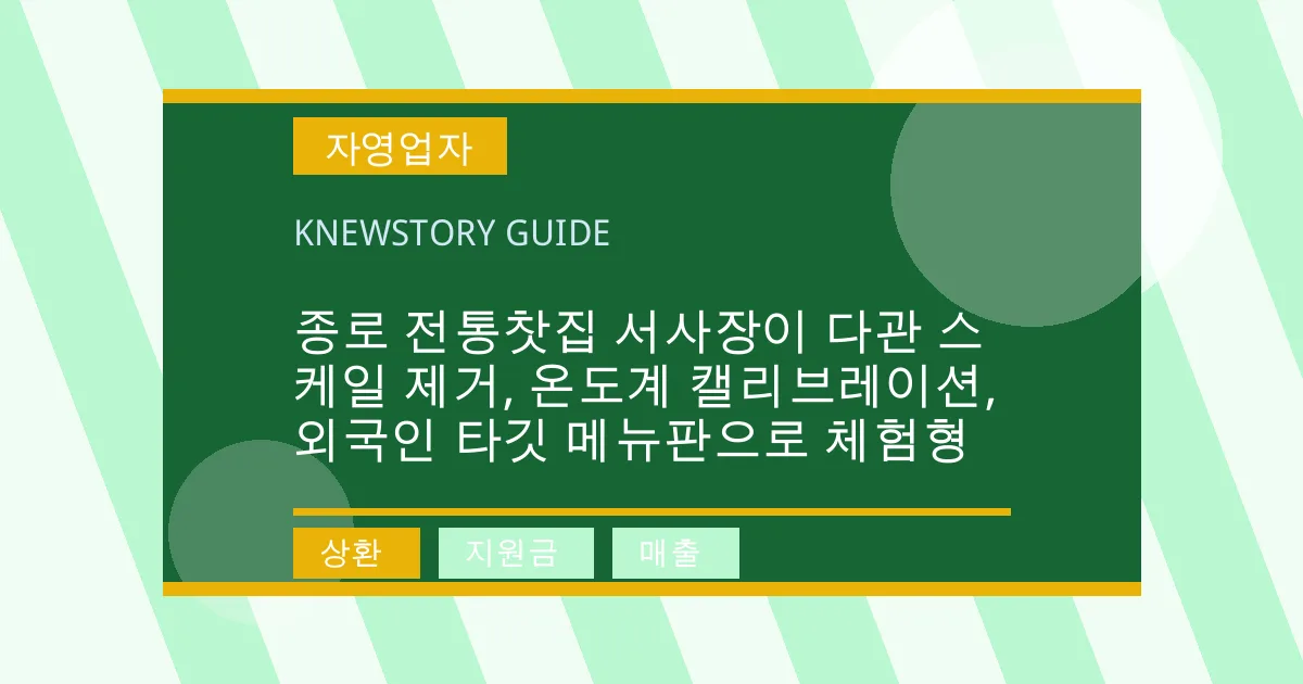 종로 전통찻집 서사장이 다관 스케일 제거, 온도계 캘리브레이션, 외국인 타깃 메뉴판으로 체험형 - 상환, 지원금, 매출 대표 이미지