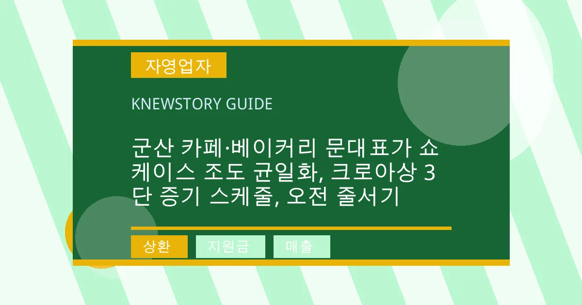 군산 카페·베이커리 문대표가 쇼케이스 조도 균일화, 크로아상 3단 증기 스케줄, 오전 줄서기 - 상환, 지원금, 매출 대표 이미지
