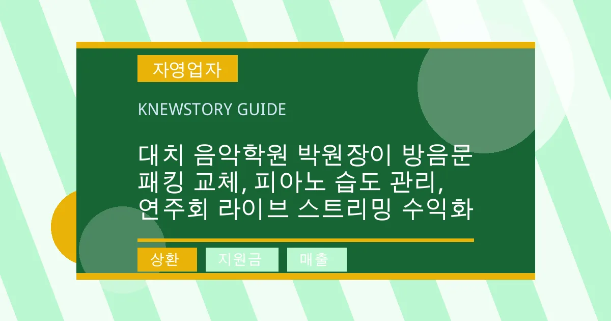 대치 음악학원 박원장이 방음문 패킹 교체, 피아노 습도 관리, 연주회 라이브 스트리밍 수익화 - 상환, 지원금, 매출 대표 이미지