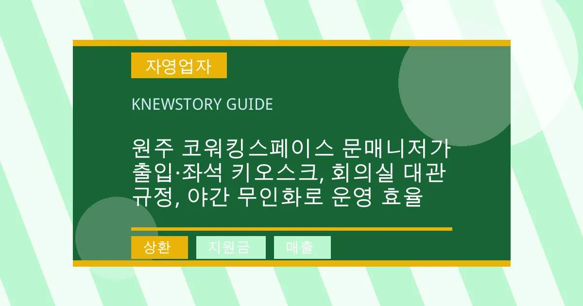 원주 코워킹스페이스 문매니저가 출입·좌석 키오스크, 회의실 대관 규정, 야간 무인화로 운영 효율 - 상환, 지원금, 매출 대표 이미지