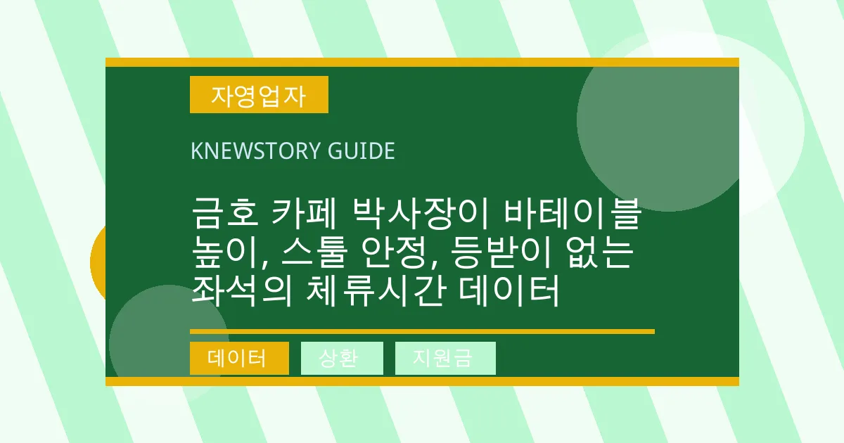 금호 카페 박사장이 바테이블 높이, 스툴 안정, 등받이 없는 좌석의 체류시간 데이터 - 데이터, 상환, 지원금 대표 이미지