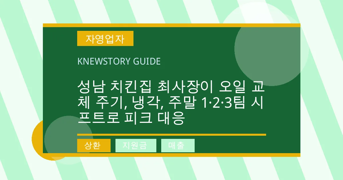 성남 치킨집 최사장이 오일 교체 주기, 냉각, 주말 1·2·3팀 시프트로 피크 대응 - 상환, 지원금, 매출 대표 이미지