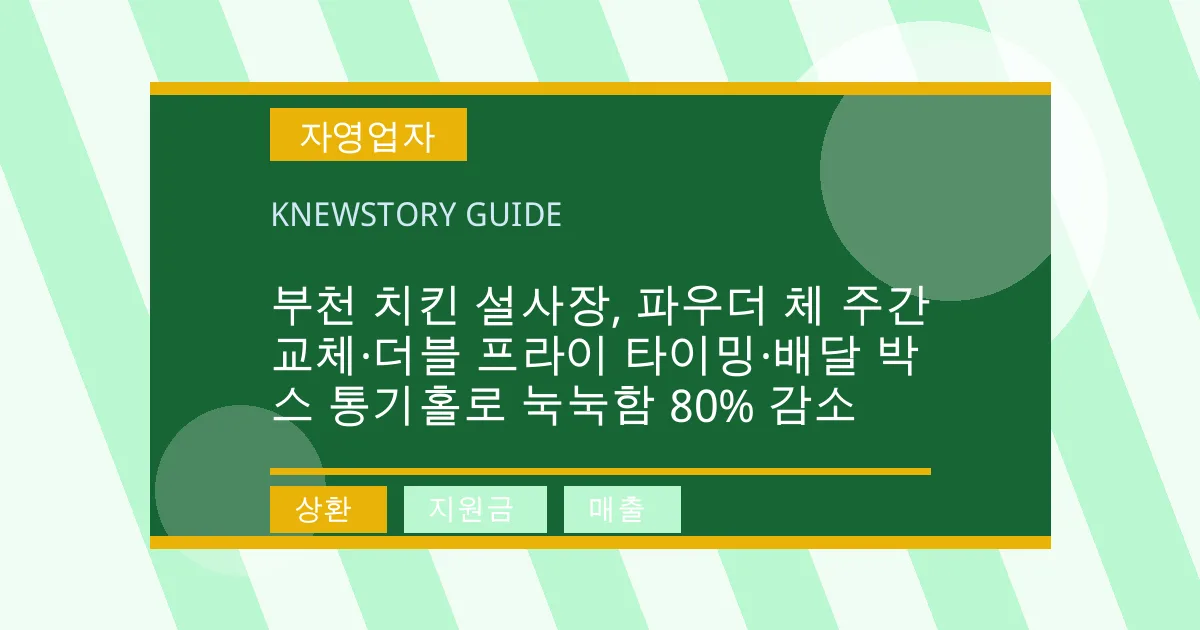 부천 치킨 설사장, 파우더 체 주간 교체·더블 프라이 타이밍·배달 박스 통기홀로 눅눅함 80% 감소 - 상환, 지원금, 매출 대표 이미지