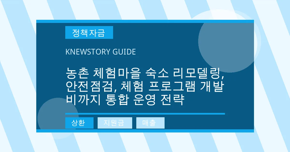 농촌 체험마을 숙소 리모델링, 안전점검, 체험 프로그램 개발비까지 통합 운영 전략 - 상환, 지원금, 매출 대표 이미지