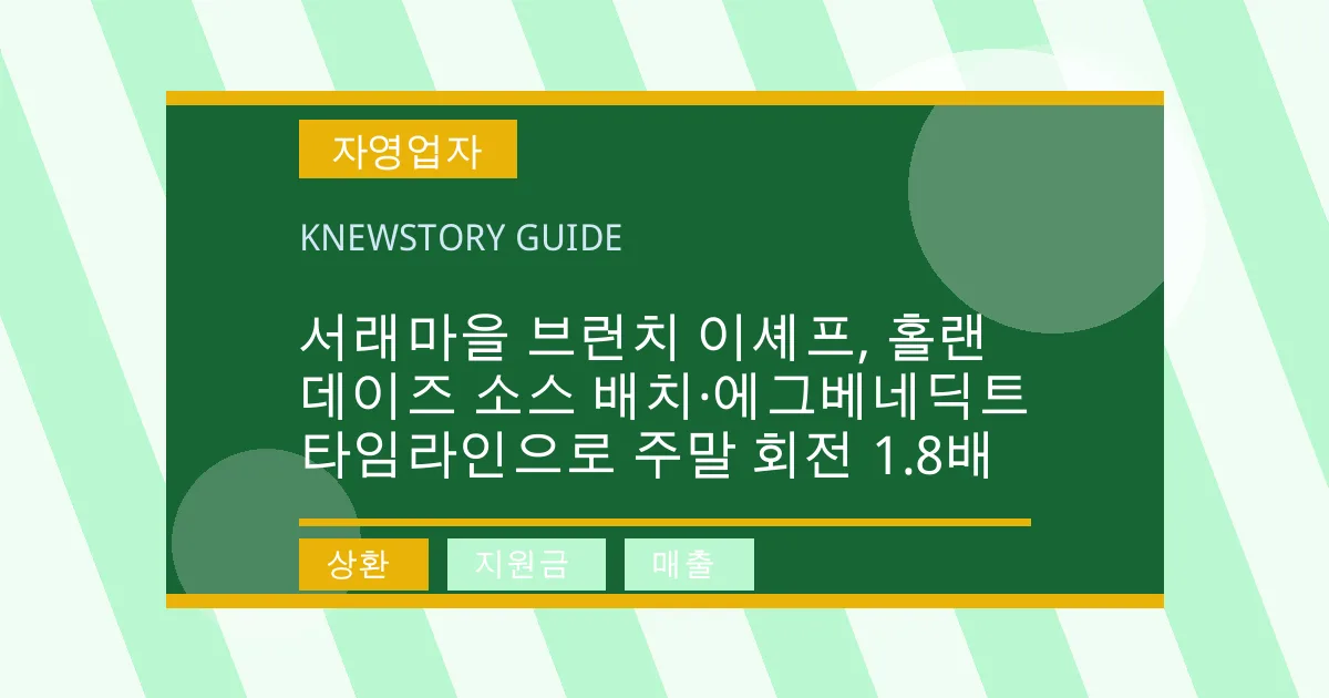 서래마을 브런치 이셰프, 홀랜데이즈 소스 배치·에그베네딕트 타임라인으로 주말 회전 1.8배 - 상환, 지원금, 매출 대표 이미지