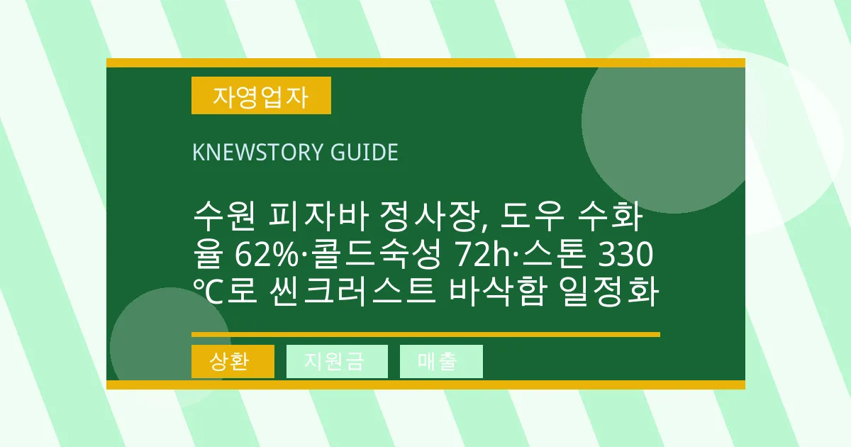 수원 피자바 정사장, 도우 수화율 62%·콜드숙성 72h·스톤 330℃로 씬크러스트 바삭함 일정화 - 상환, 지원금, 매출 대표 이미지