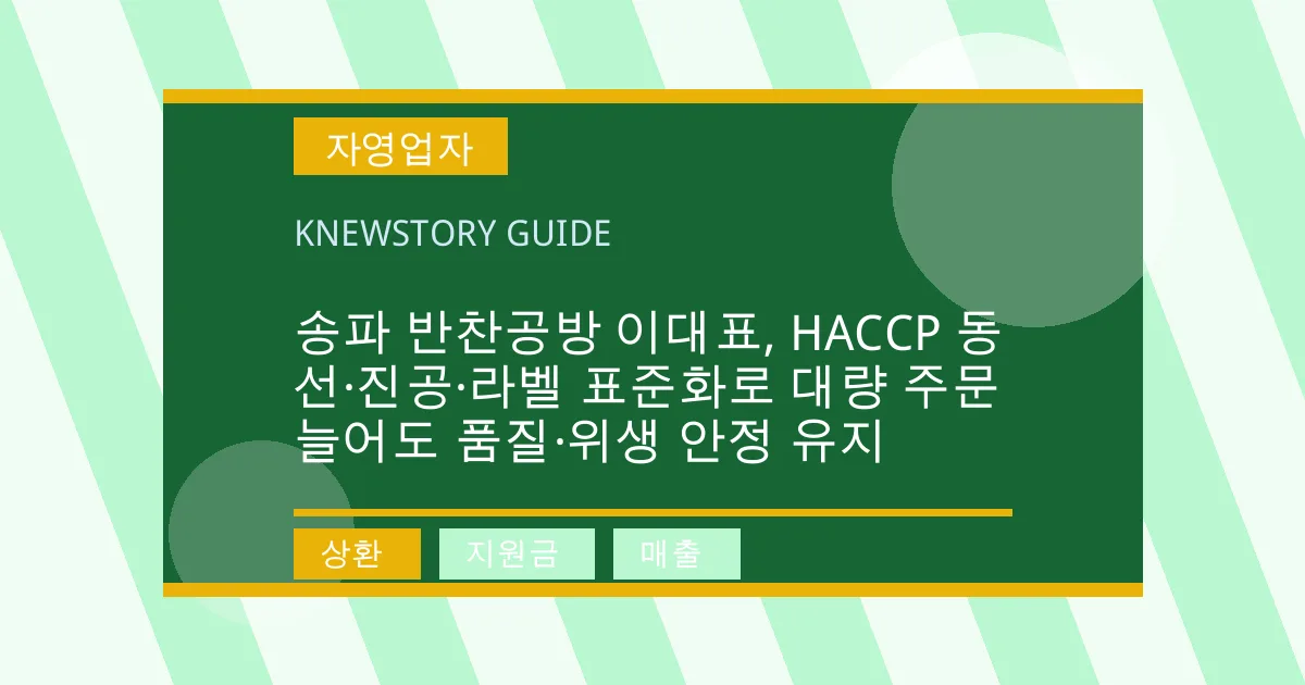 송파 반찬공방 이대표, HACCP 동선·진공·라벨 표준화로 대량 주문 늘어도 품질·위생 안정 유지 - 상환, 지원금, 매출 대표 이미지