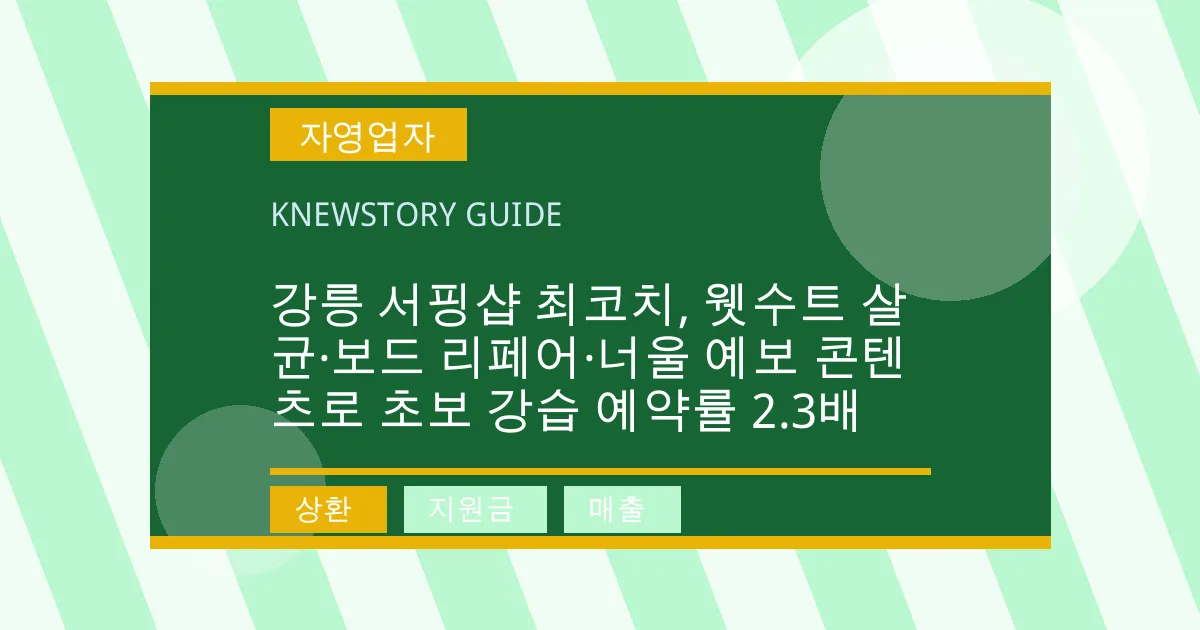 강릉 서핑샵 최코치, 웻수트 살균·보드 리페어·너울 예보 콘텐츠로 초보 강습 예약률 2.3배 - 상환, 지원금, 매출 대표 이미지