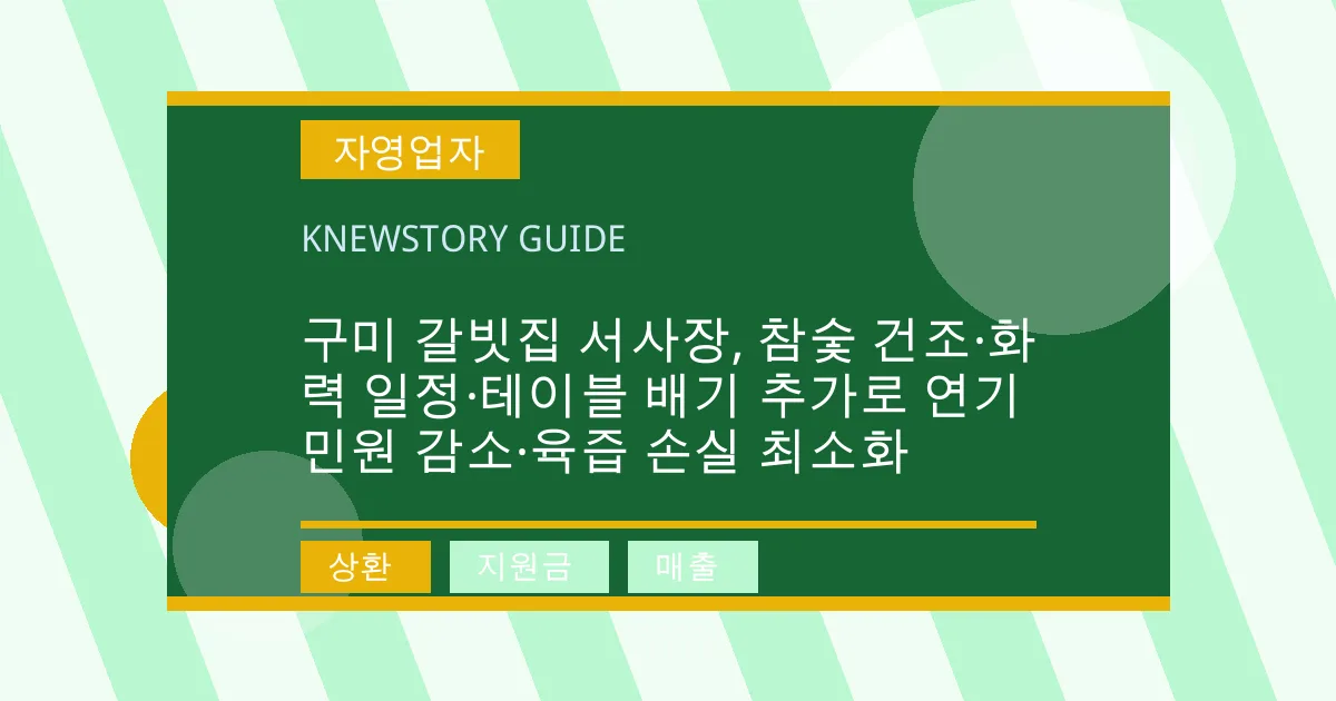 구미 갈빗집 서사장, 참숯 건조·화력 일정·테이블 배기 추가로 연기 민원 감소·육즙 손실 최소화 - 상환, 지원금, 매출 대표 이미지