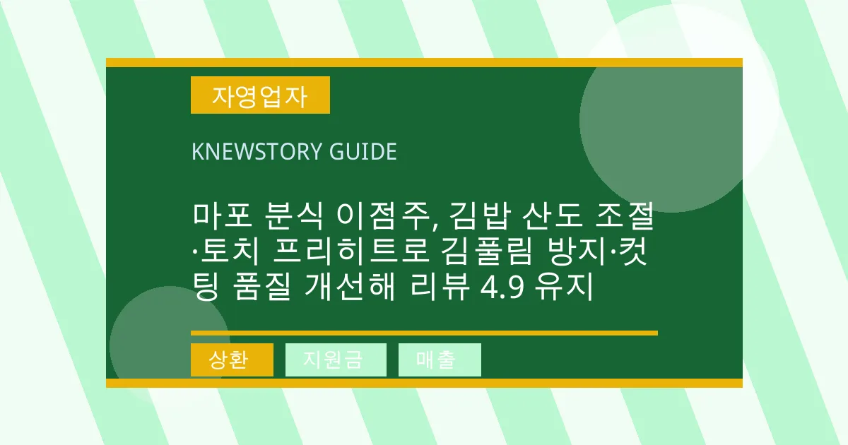 마포 분식 이점주, 김밥 산도 조절·토치 프리히트로 김풀림 방지·컷팅 품질 개선해 리뷰 4.9 유지 - 상환, 지원금, 매출 대표 이미지