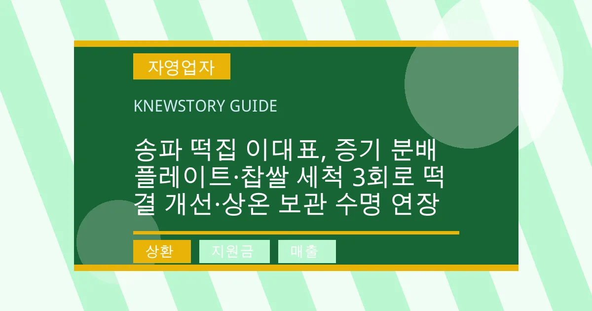송파 떡집 이대표, 증기 분배 플레이트·찹쌀 세척 3회로 떡 결 개선·상온 보관 수명 연장 - 상환, 지원금, 매출 대표 이미지