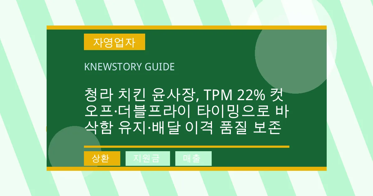 청라 치킨 윤사장, TPM 22% 컷오프·더블프라이 타이밍으로 바삭함 유지·배달 이격 품질 보존 - 상환, 지원금, 매출 대표 이미지