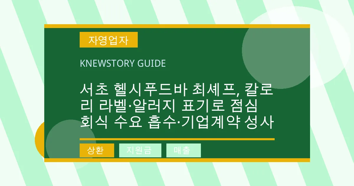 서초 헬시푸드바 최셰프, 칼로리 라벨·알러지 표기로 점심 회식 수요 흡수·기업계약 성사 - 상환, 지원금, 매출 대표 이미지