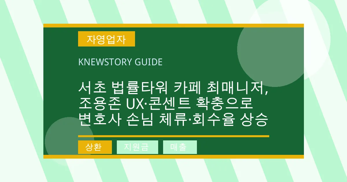 서초 법률타워 카페 최매니저, 조용존 UX·콘센트 확충으로 변호사 손님 체류·회수율 상승 - 상환, 지원금, 매출 대표 이미지
