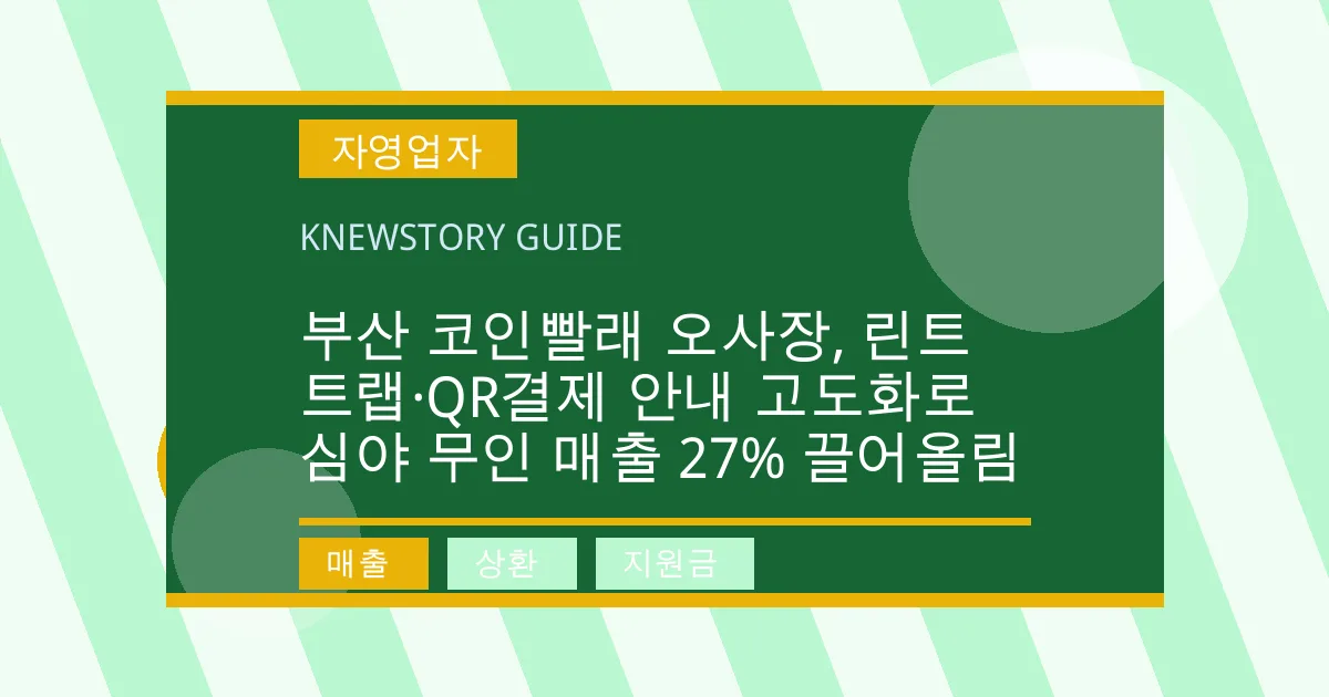 부산 코인빨래 오사장, 린트 트랩·QR결제 안내 고도화로 심야 무인 매출 27% 끌어올림 - 매출, 상환, 지원금 대표 이미지