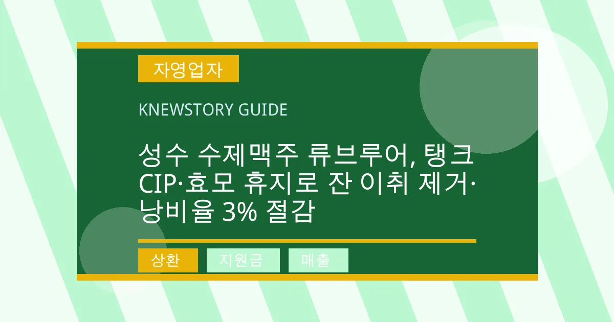 성수 수제맥주 류브루어, 탱크 CIP·효모 휴지로 잔 이취 제거·낭비율 3% 절감 - 상환, 지원금, 매출 대표 이미지