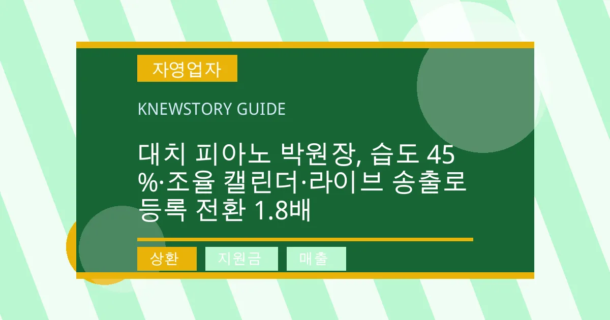 대치 피아노 박원장, 습도 45%·조율 캘린더·라이브 송출로 등록 전환 1.8배 - 상환, 지원금, 매출 대표 이미지