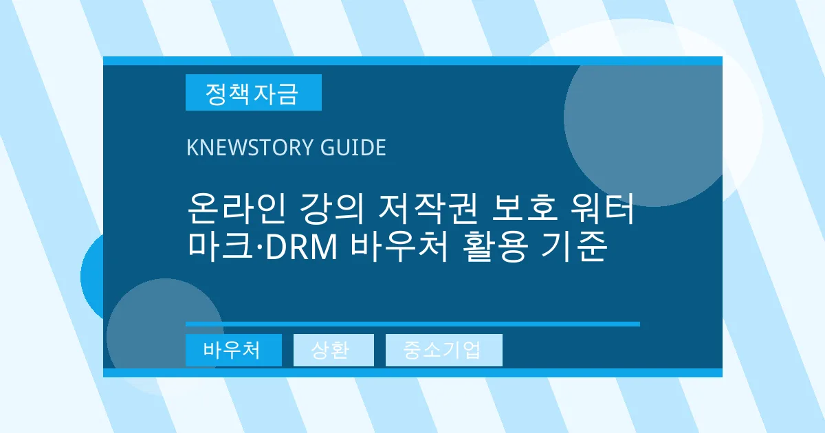 온라인 강의 저작권 보호 워터마크·DRM 바우처 활용 기준 - 바우처, 상환, 중소기업 대표 이미지