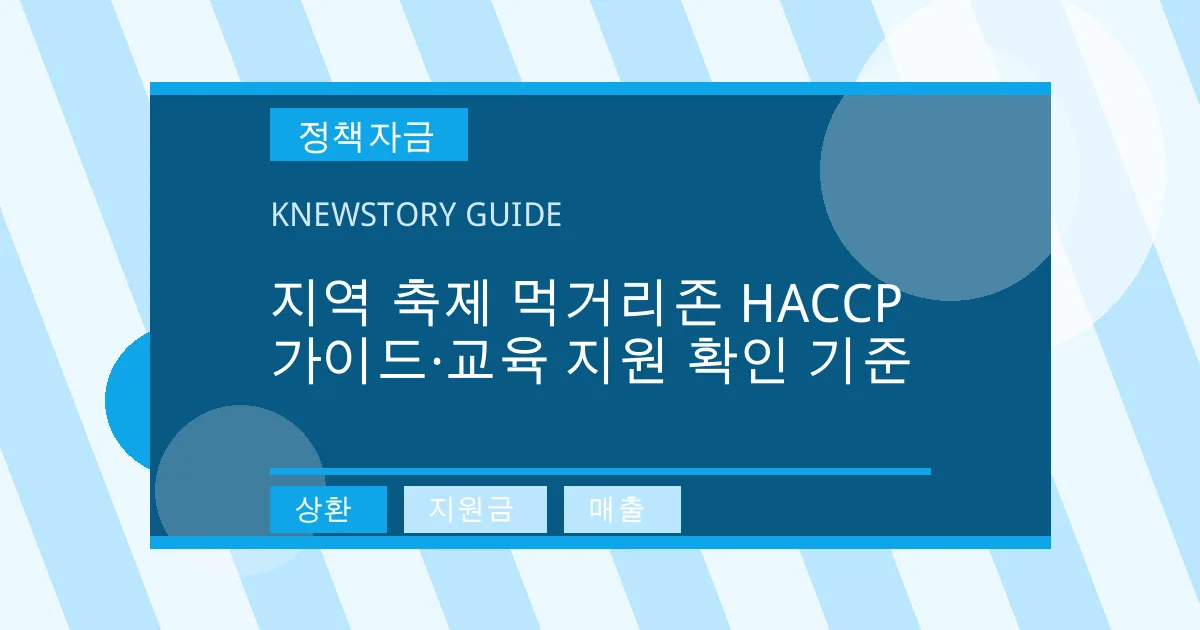 지역 축제 먹거리존 HACCP 가이드·교육 지원 확인 기준 - 상환, 지원금, 매출 대표 이미지
