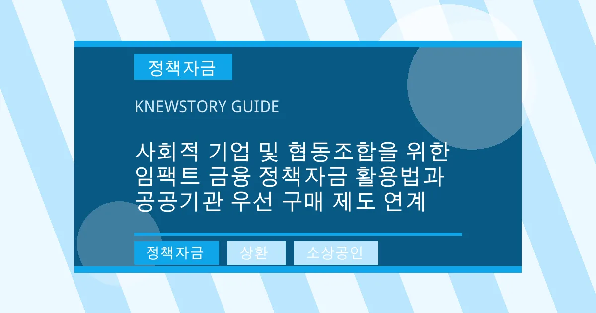 사회적 기업 및 협동조합을 위한 임팩트 금융 정책자금 활용법과 공공기관 우선 구매 제도 연계 - 정책자금, 상환, 소상공인 대표 이미지