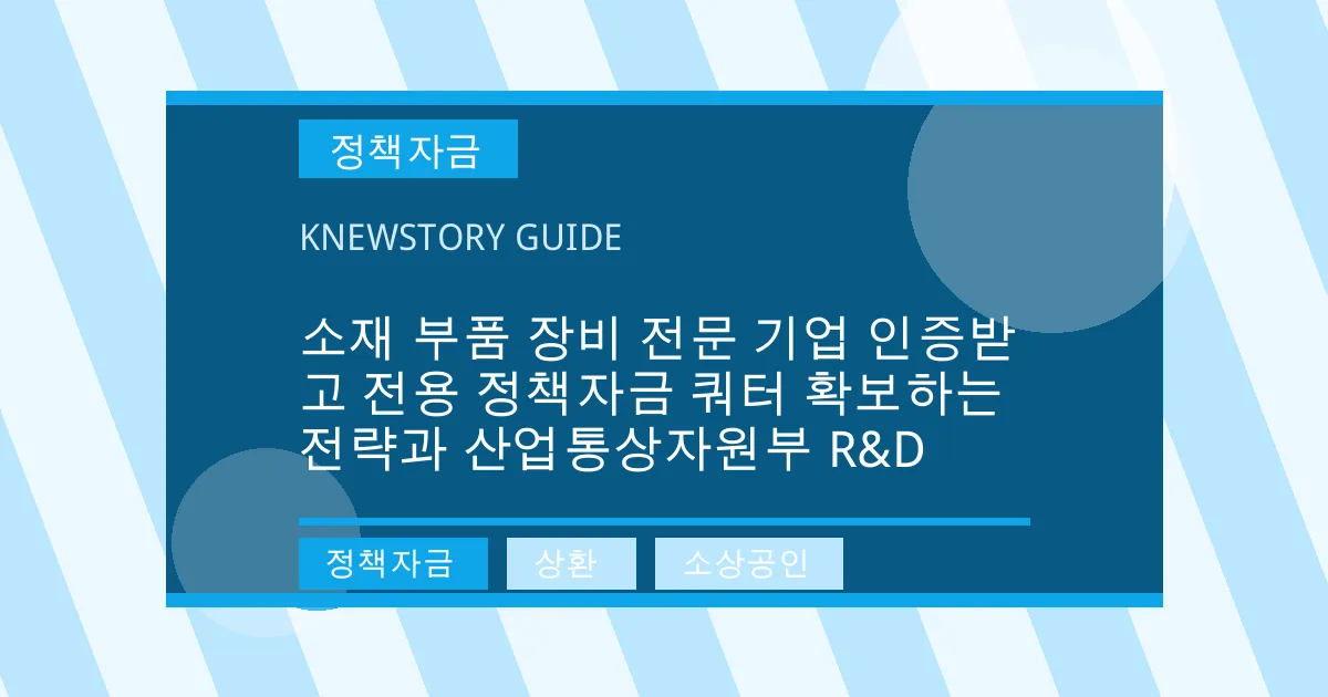 소재 부품 장비 전문 기업 인증받고 전용 정책자금 쿼터 확보하는 전략과 산업통상자원부 R&D - 정책자금, 상환, 소상공인 대표 이미지