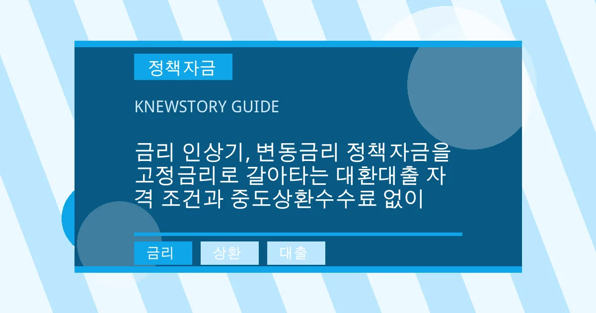 금리 인상기, 변동금리 정책자금을 고정금리로 갈아타는 대환대출 자격 조건과 중도상환수수료 없이 - 금리, 상환, 대출 대표 이미지
