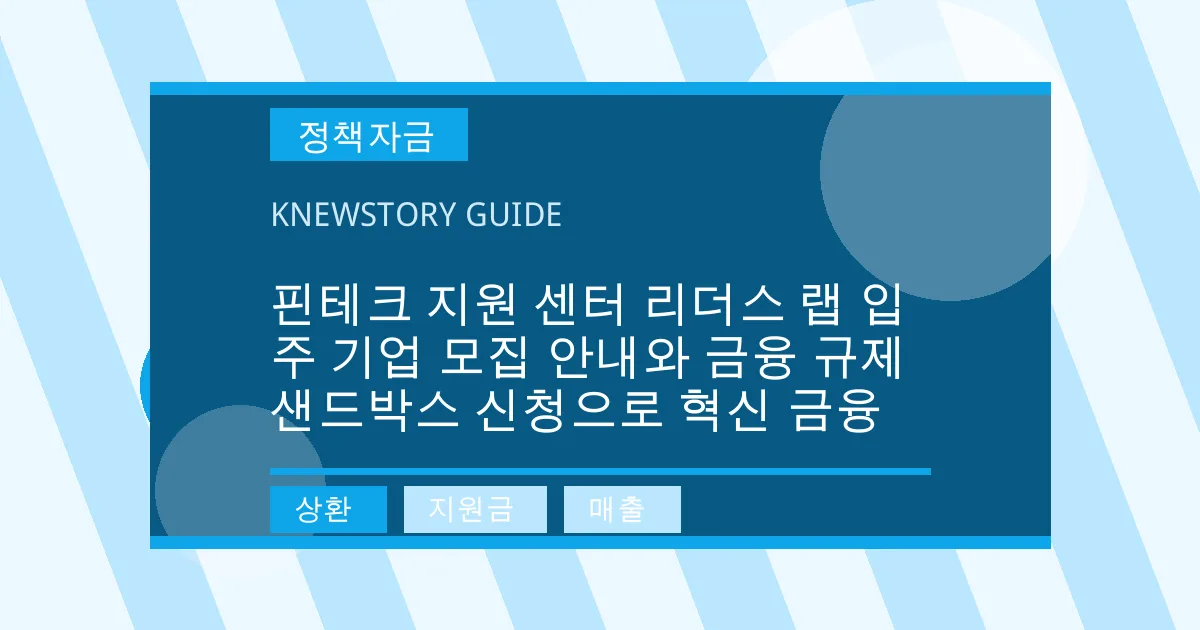 핀테크 지원 센터 리더스 랩 입주 기업 모집 안내와 금융 규제 샌드박스 신청으로 혁신 금융 - 상환, 지원금, 매출 대표 이미지