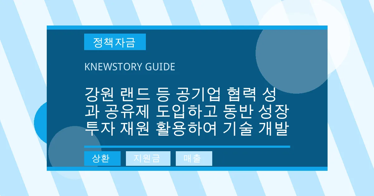 강원 랜드 등 공기업 협력 성과 공유제 도입하고 동반 성장 투자 재원 활용하여 기술 개발 - 상환, 지원금, 매출 대표 이미지