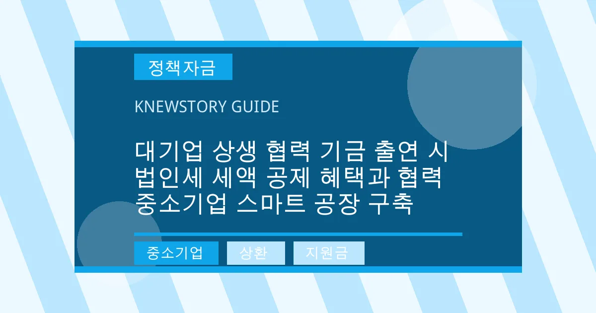 대기업 상생 협력 기금 출연 시 법인세 세액 공제 혜택과 협력 중소기업 스마트 공장 구축 - 중소기업, 상환, 지원금 대표 이미지