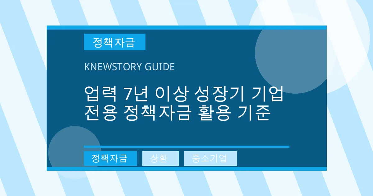 업력 7년 이상 성장기 기업 전용 정책자금 활용 기준 - 정책자금, 상환, 중소기업 대표 이미지